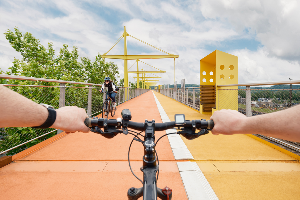 A bikers point of view of the bike bridge in Esch-sur-Alzette