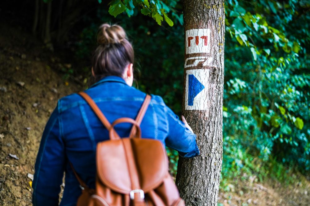 A woman reading the signposting