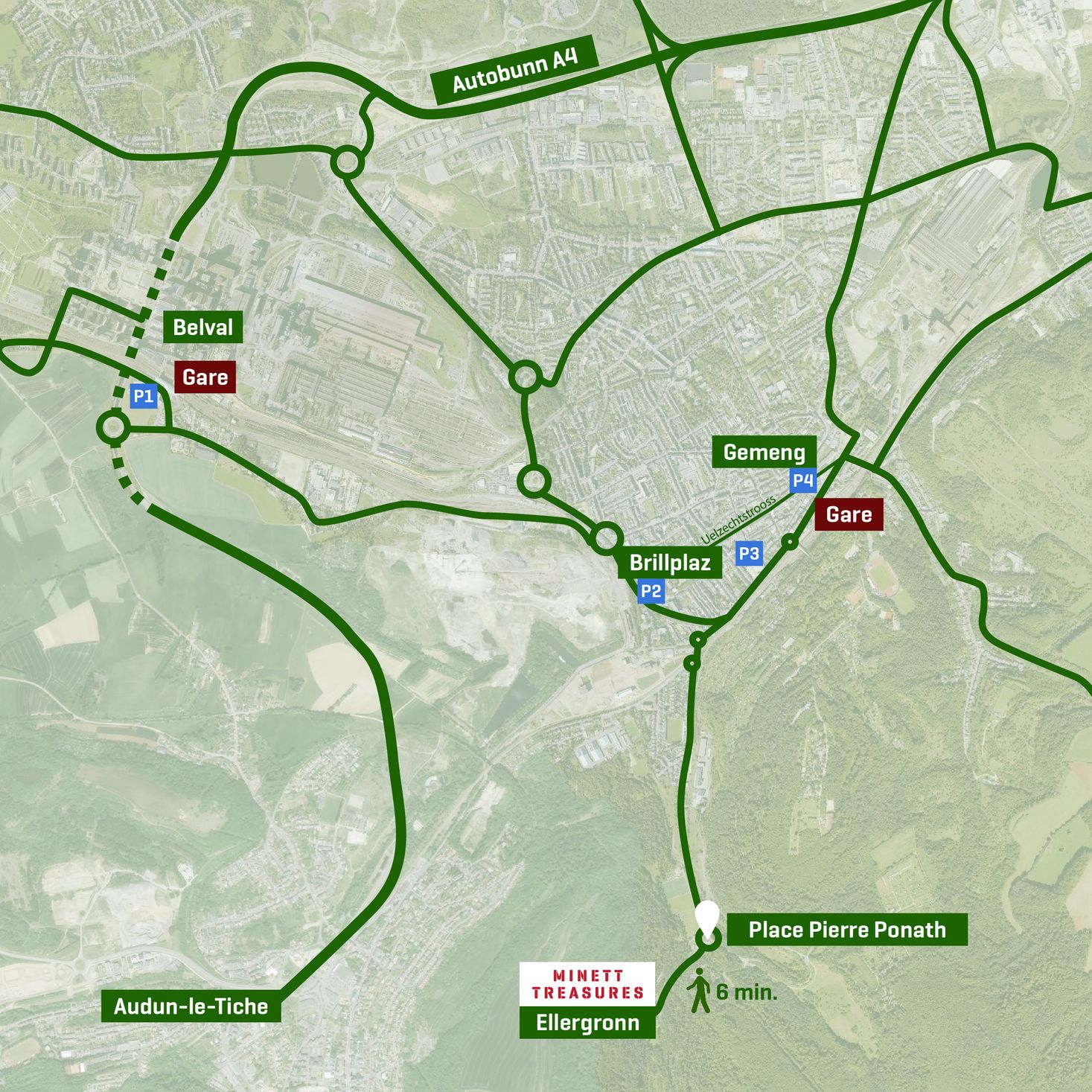 Une carte détaillant les options de transport 
